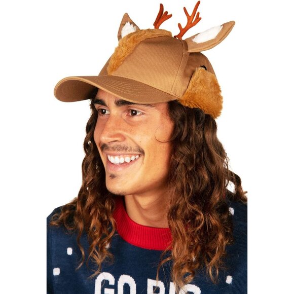 Reindeer Funny Unisex Christmas Hat Holiday Cap One Size Fits Most Adults - Picture 2 of 3